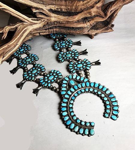 Necklace, Squash Blossom, Turquoise, Old Pawn, 40's, 1428